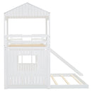 Loft Bunk Bed With Playhouse, Farmhouse, Ladder, Slide And Guardrails