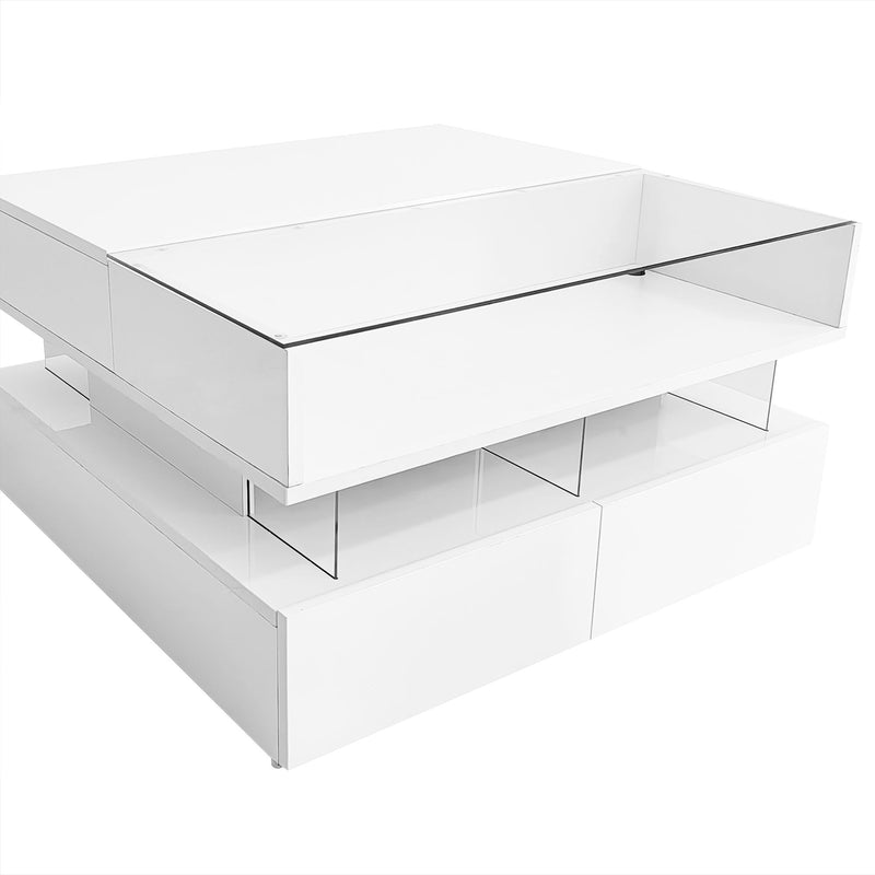 Lift Top Coffee Table With 2 Drawers, Hidden Space And LED Lights For Living Room