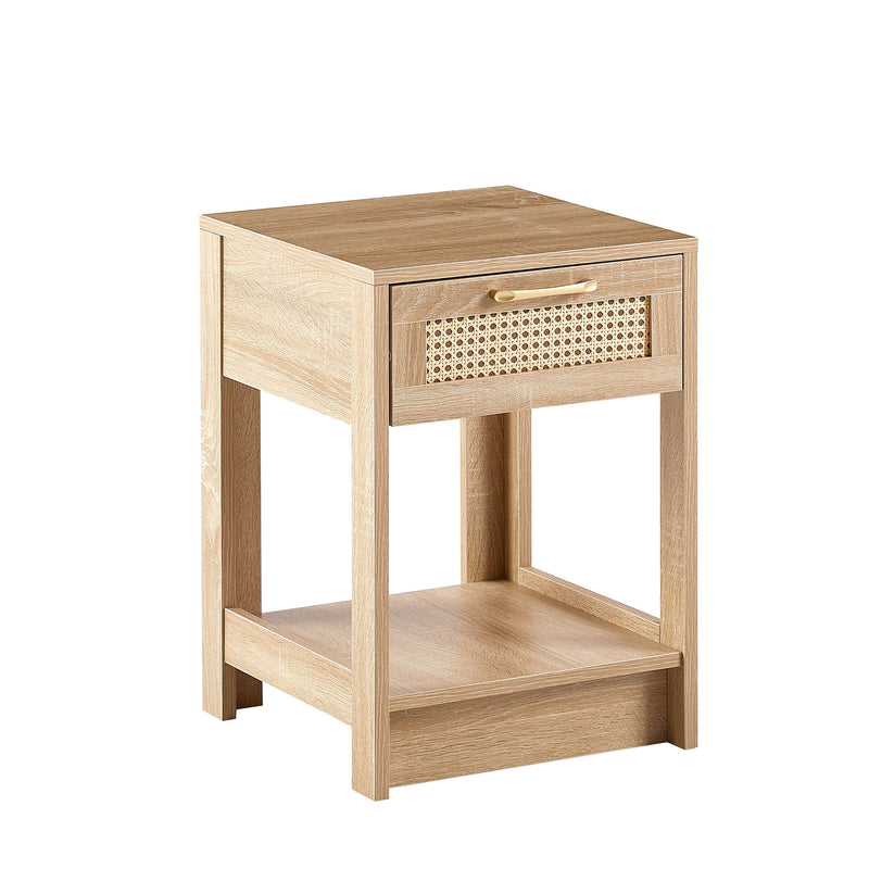 15.75" Rattan End Table With Drawer, Modern Nightstand, Side Table For Living Room, Bedroom