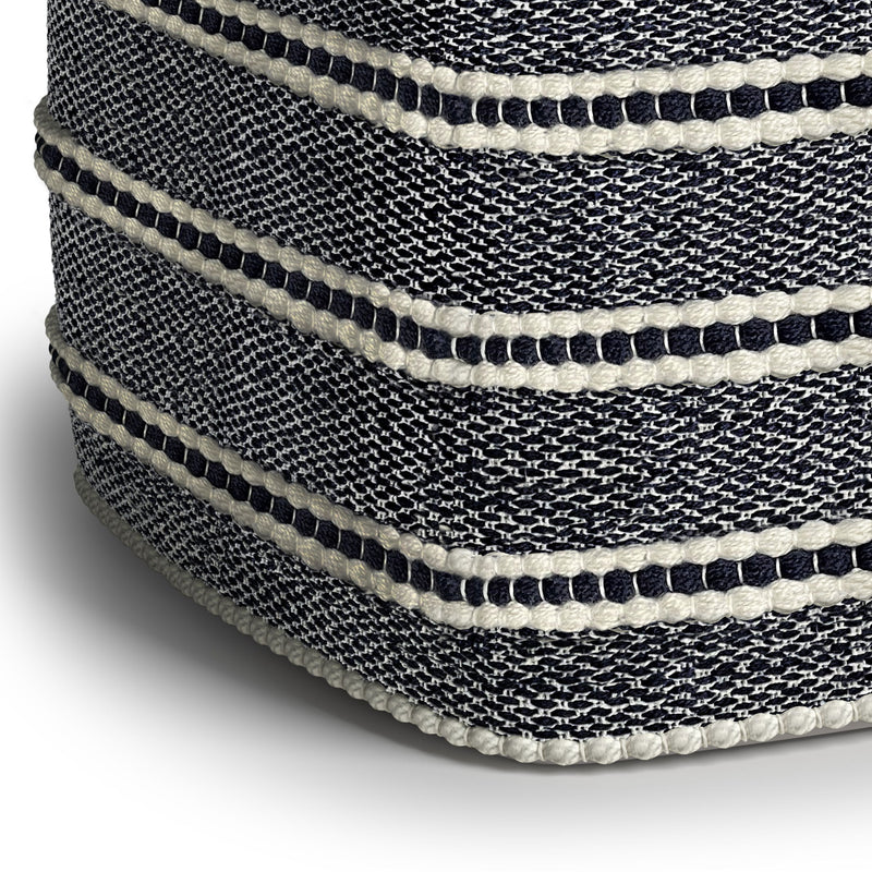 Corrie - Square Woven Outdoor / Indoor Pouf - Navy / White