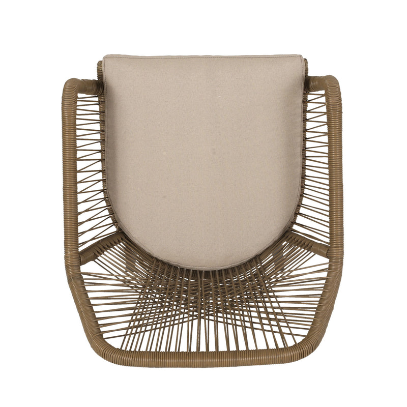 Modern Wicker Dining Club Chair With Water Resistant Cushions - Brown / Beige
