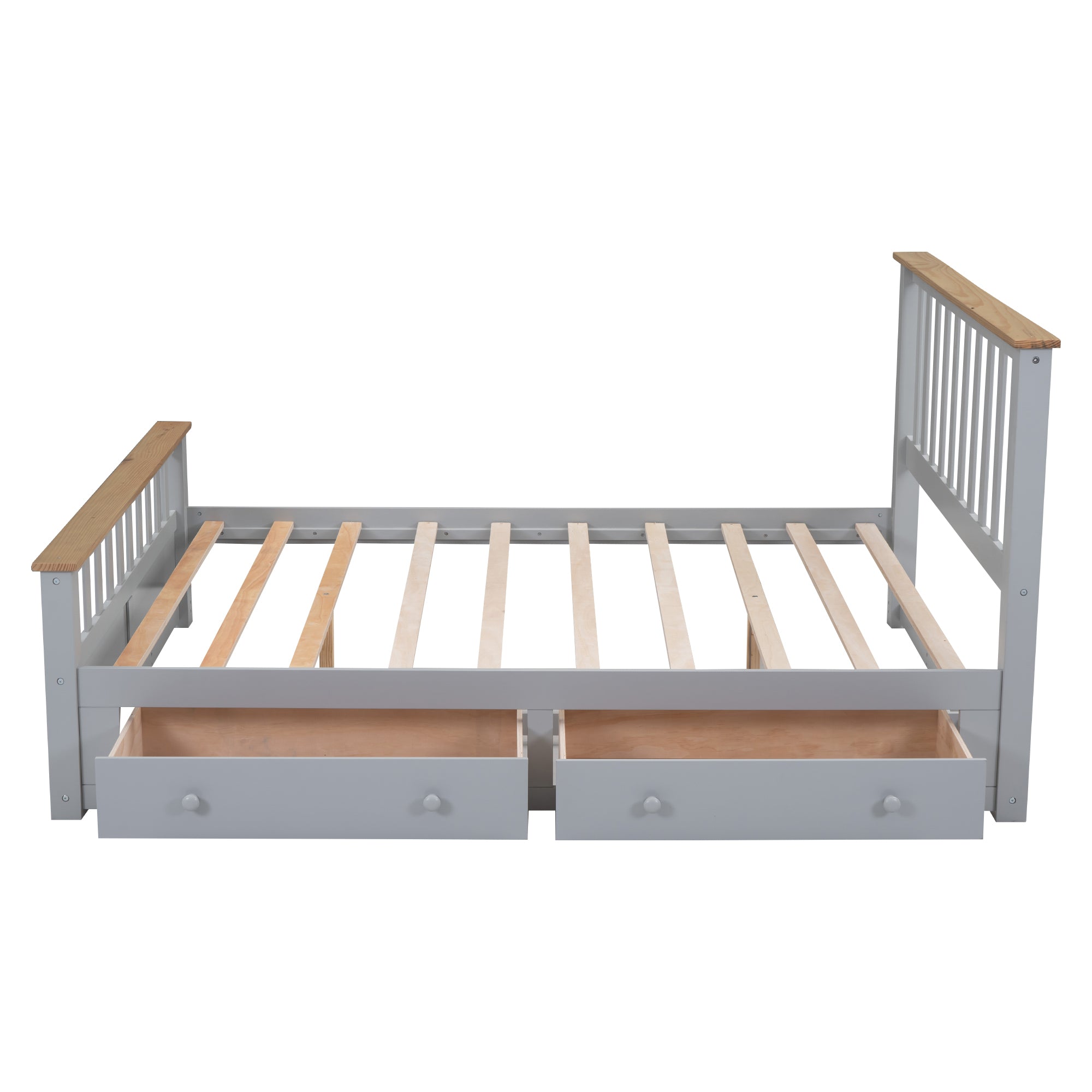 Queen Size Wood Platform Bed with Two Drawers and Wooden Slat Support,Gray+Natrual - Atlantic Fine Furniture Melbourne FL