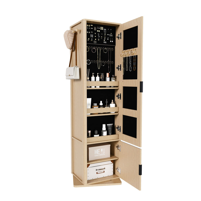 360 Degrees Rotating Makeup Cabinet With Full-Length Mirror, Jewelry Storage