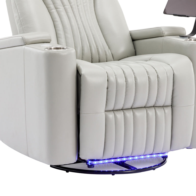 270 Degree Power Swivel Recliner, Home Theater Seating With Hidden Arm Storage And LED Light Strip, Cup Holder, 360 Degree Swivel Tray Table, And Cell Phone Holder, Soft Living Room Chair