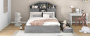 Full Size Wood Platform Bed with House-shaped Storage Headboard and 2 Drawers, Gray