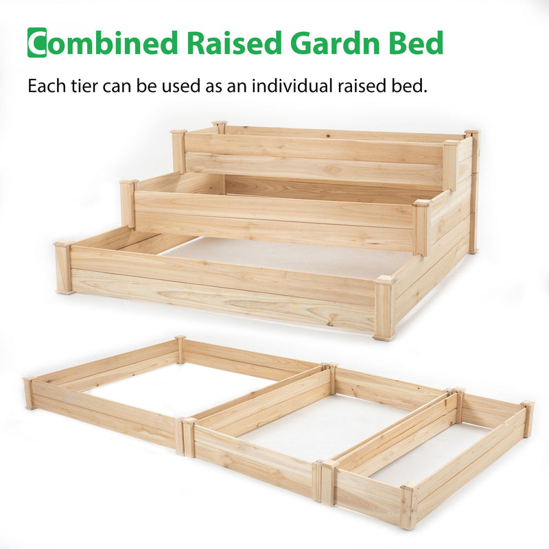 Raised Garden Bed Horticulture Outdoor Elevated Flower Box Tiered Garden Bed Wooden Vegetables