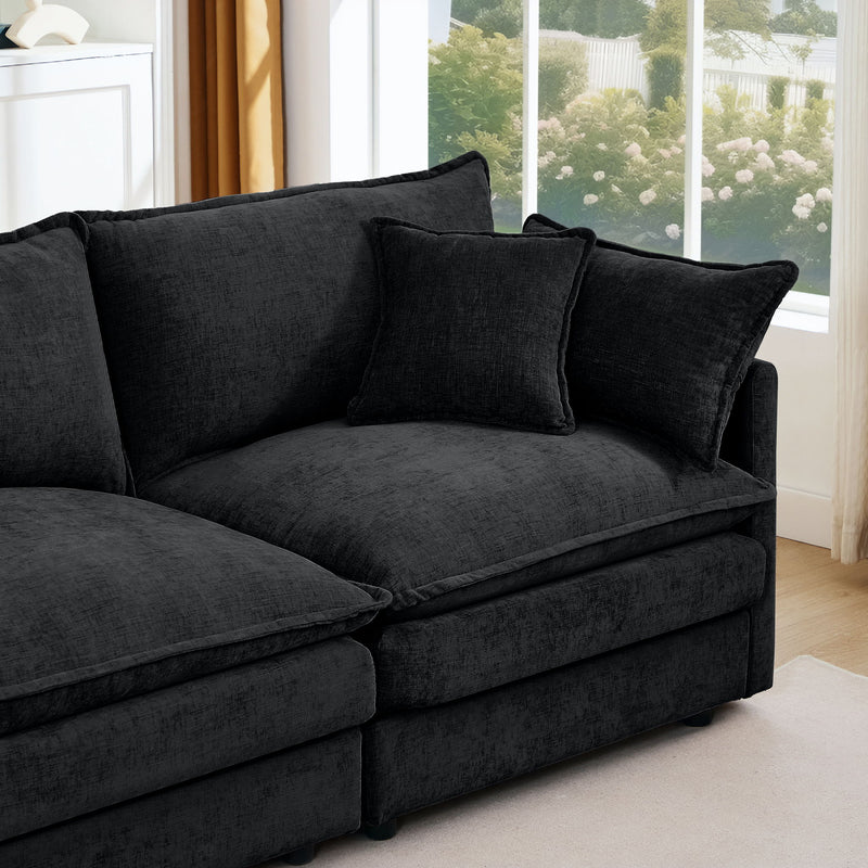 Modular L-Shaped Sectional Sofa Set With Movable Ottoman - Black