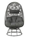 Hikre - Patio Lounge Chair & Side Table - Clear Glass, Charcoal Fabric & Black Wicker