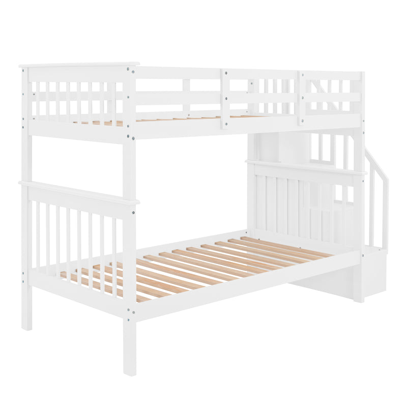 Stairway Twin-Over-Twin Bunk Bed with Storage and Guard Rail for Bedroom, Dorm, White color(OLD SKU :LP000109AAK)