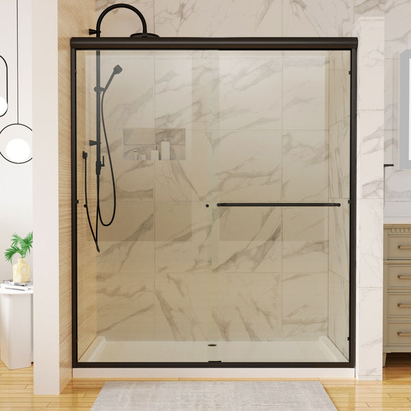 Traditional Sliding Shower Door With Clear Glass - Matte Black