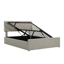 Full Size Sleigh Bed with Side-Tilt Hydraulic Storage System, Linen Upholstery, Gray