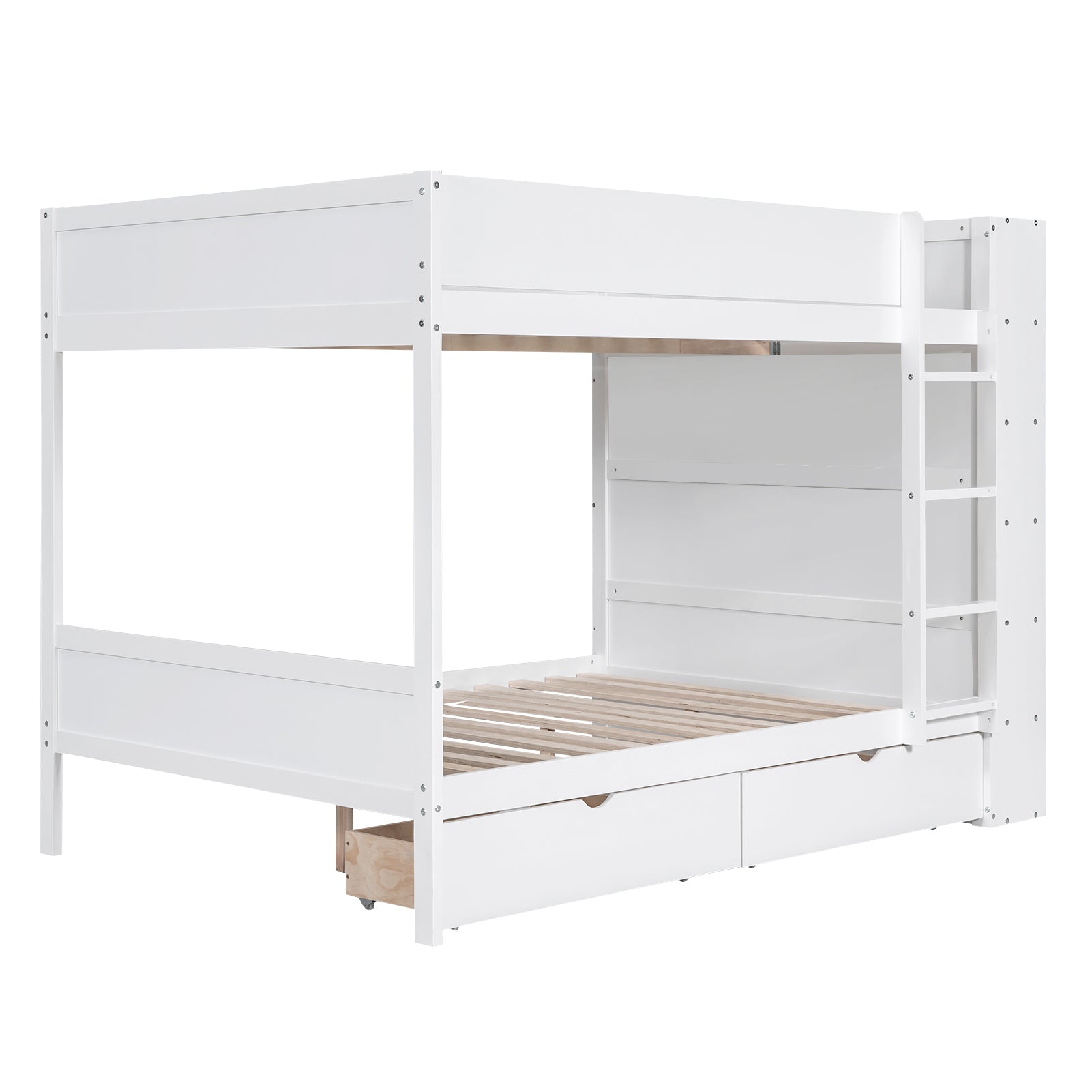Full over Full Bunk Bed With 2 Drawers and Multi-layer Cabinet, White - Atlantic Fine Furniture Melbourne FL
