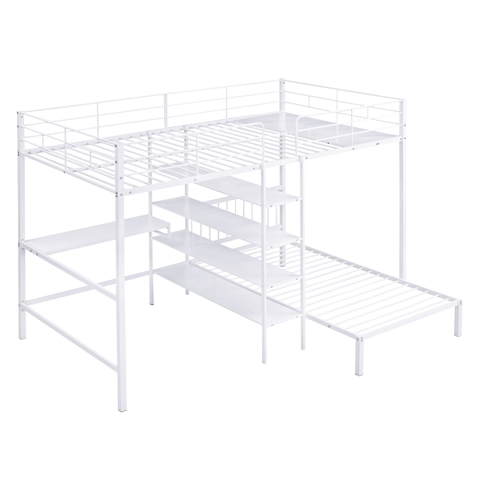 Full Over Twin Metal Bunk Bed with Built-in Desk, Shelves and Ladder, White - Atlantic Fine Furniture Melbourne FL