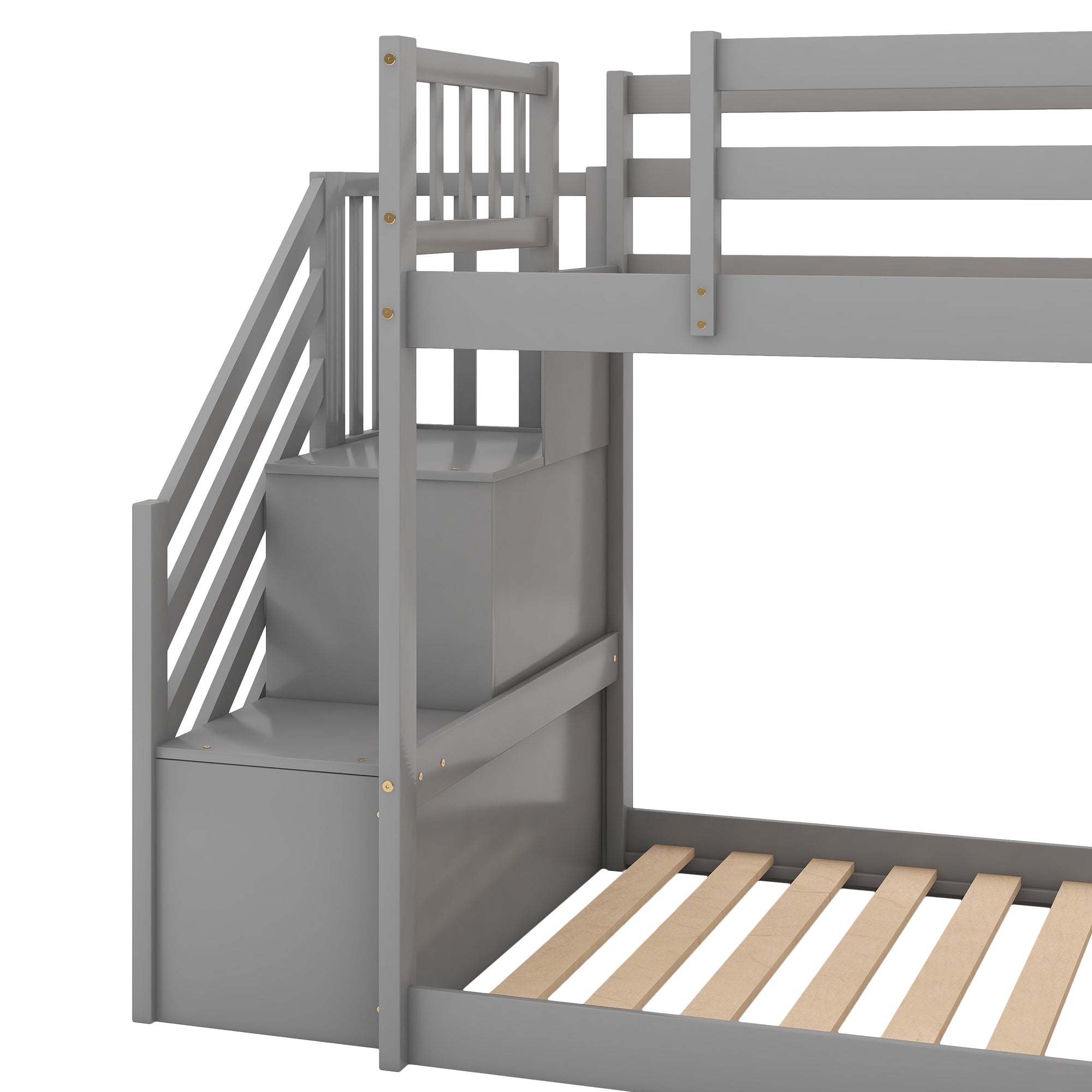 Twin over Twin Bunk Bed with Convertible Slide and Stairway, Gray - Atlantic Fine Furniture Melbourne FL