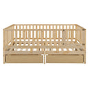 Daybed With Fence Guardrails And 2 Drawers, Split Into Independent Floor Bed & Daybed