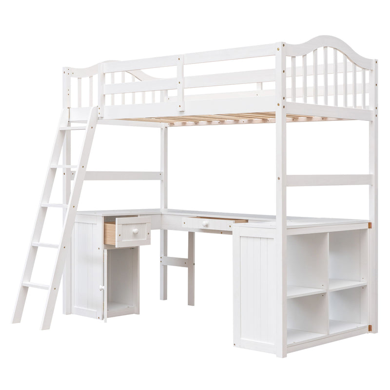 Loft Bed With Drawers, Cabinet, Shelves With Desk