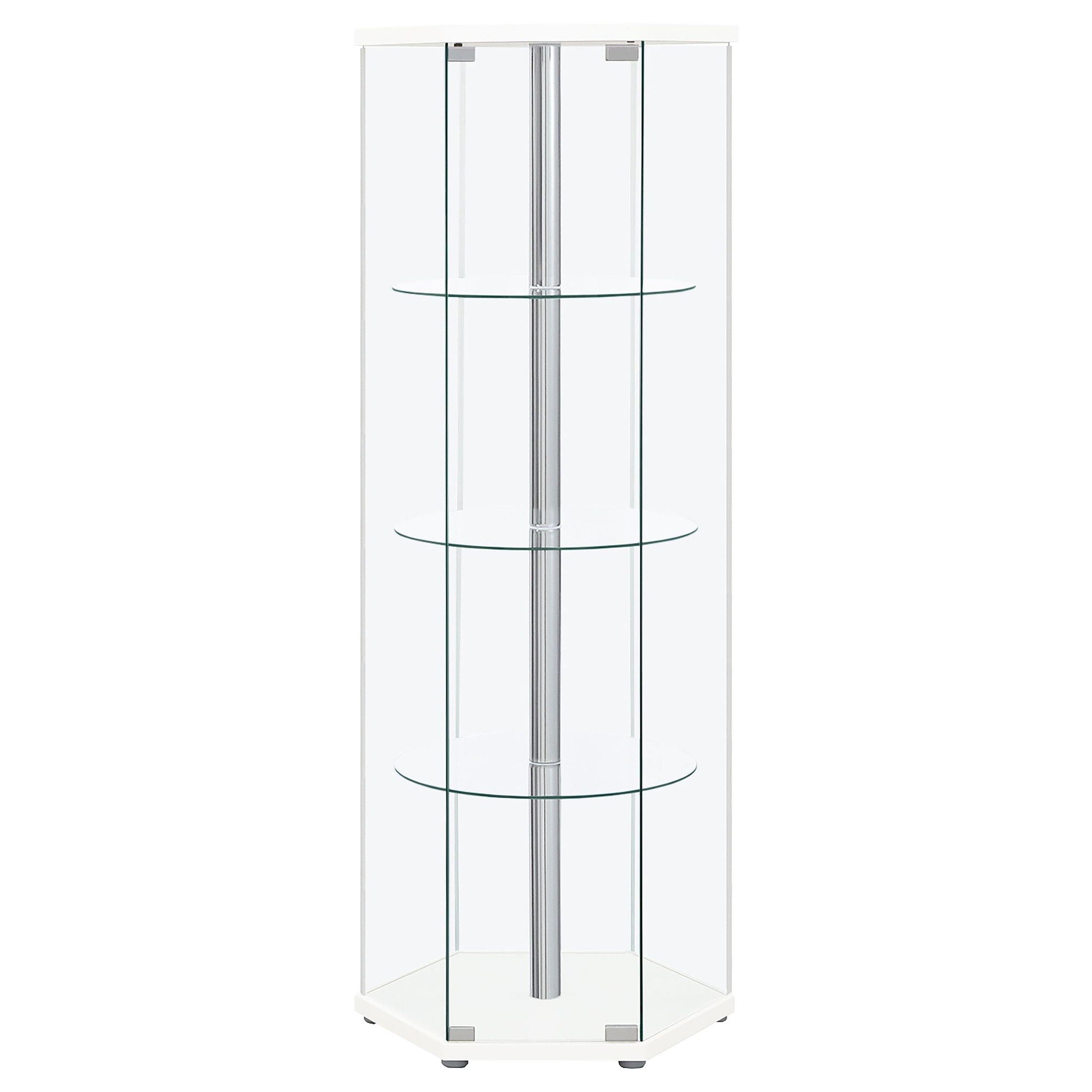 Zahavah 4-shelf Hexagonal Clear Glass Curio Cabinet White