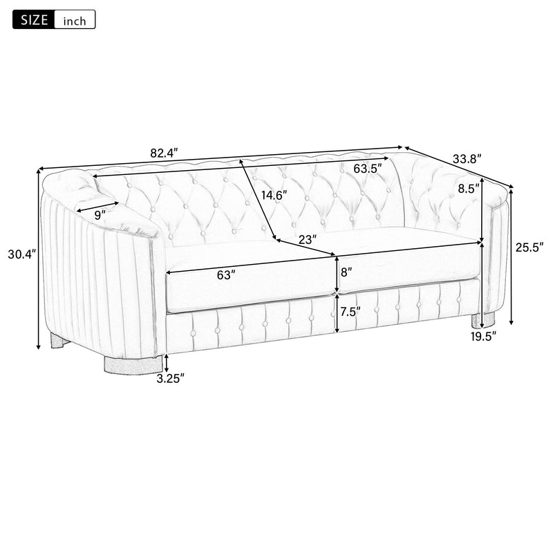 Sofa With Thick Removable Seat Cushion, 3 Seater