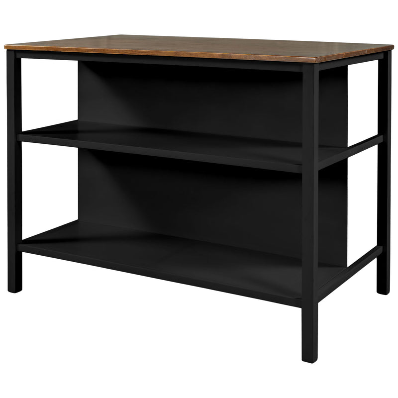 Rustic 3 Piece Stationary Kitchen Island Set With 2 Seatings, With 2 Open Shelves