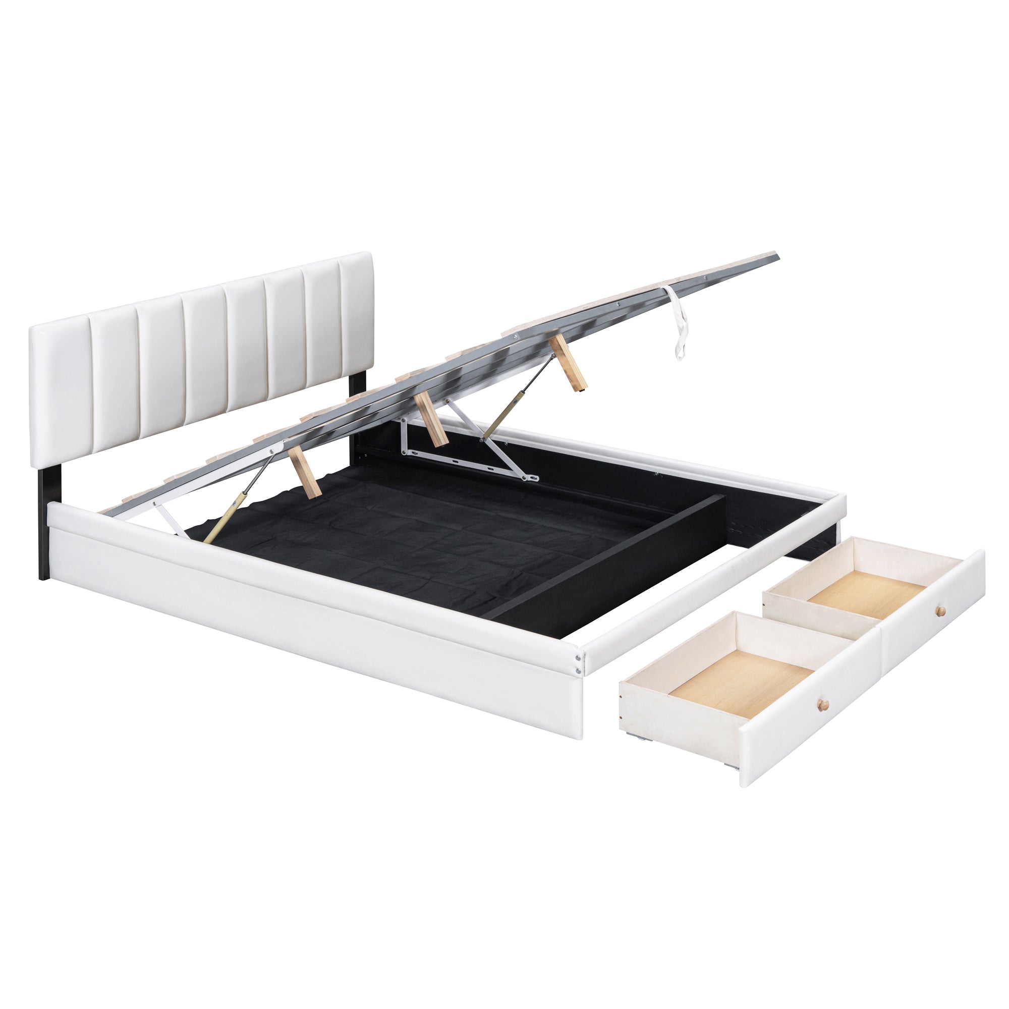 Queen Size Upholstered Bed with Hydraulic Storage System and Drawer, White - Atlantic Fine Furniture Melbourne FL