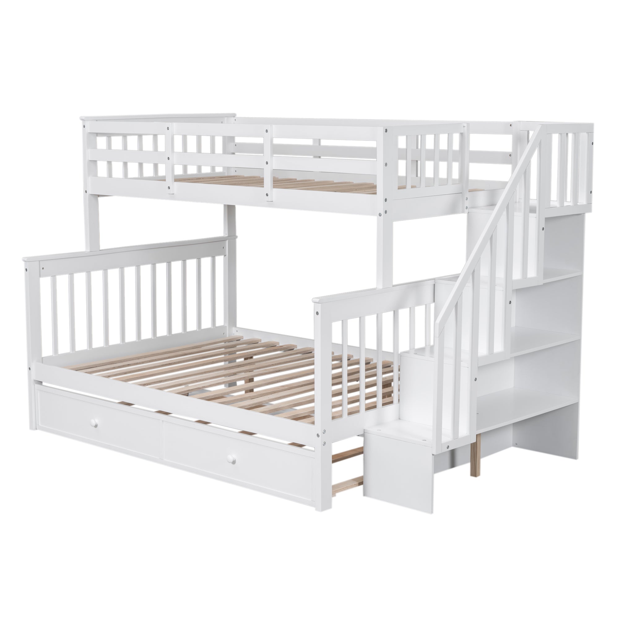 Twin-Over-Full Bunk Bed with Twin size Trundle, Storage and Guard Rail for Bedroom, Dorm, for Adults, White(OLD SKU :LT000119AAK) - Atlantic Fine Furniture Melbourne FL
