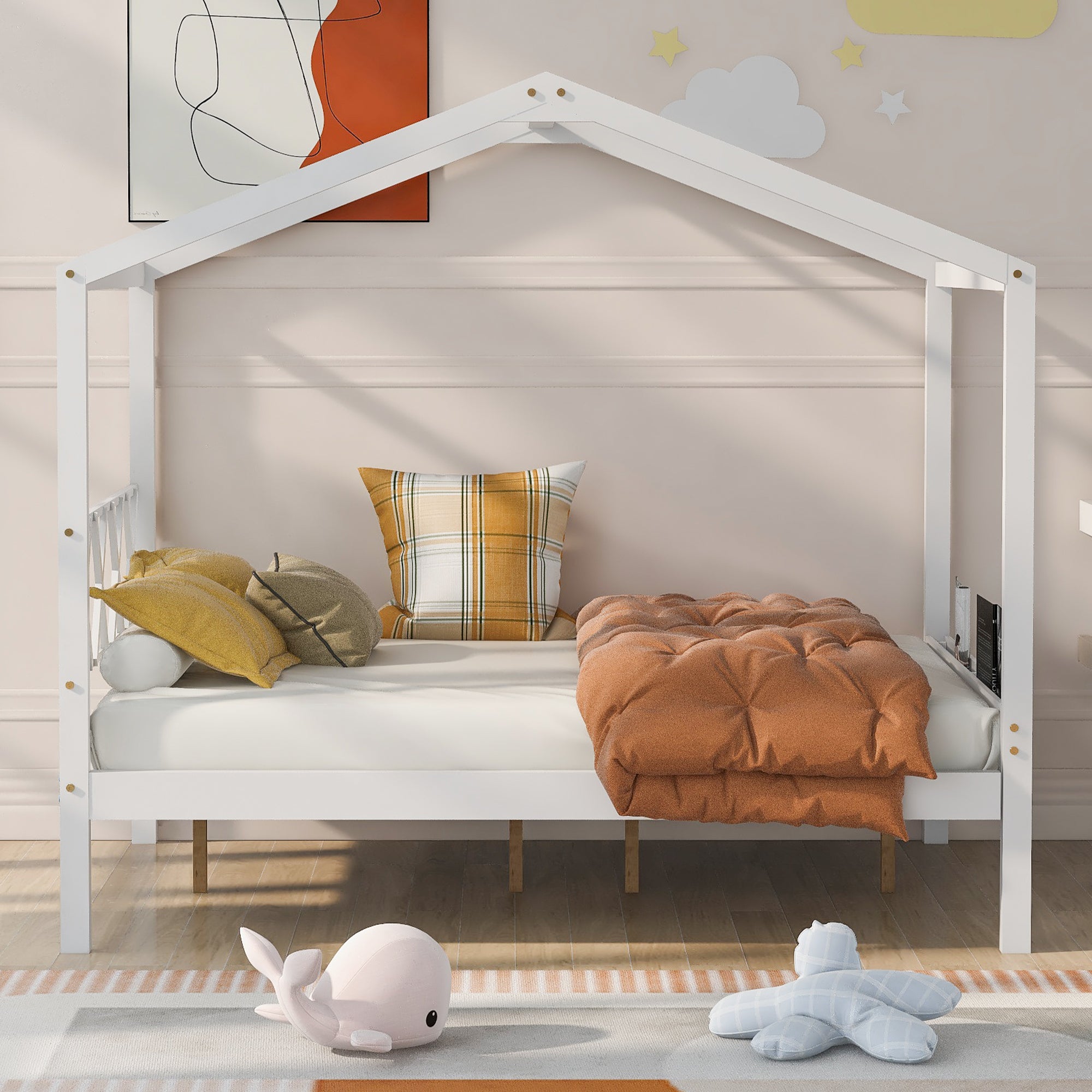 Full Size Wood House Bed with Storage Space, White (OLD SKU :LP000002AAK) - Atlantic Fine Furniture Melbourne FL