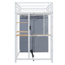 Loft Bed With Desk, Shelves, Power Outlet, LED Light And Wardrobe