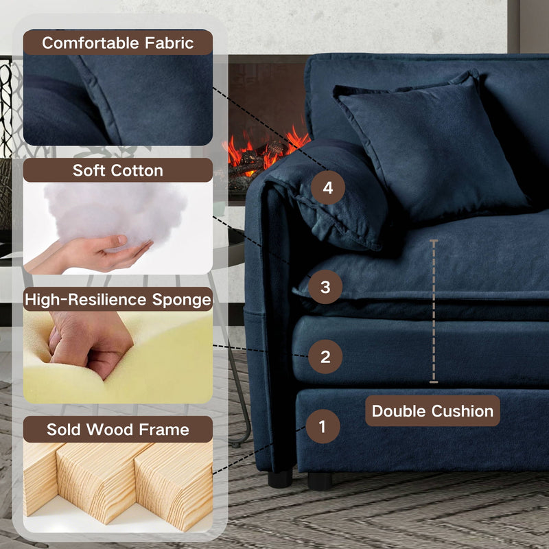 Modern Comfy Deep Seat Modular Sectional Sofa Cloud Couch With Ottoman