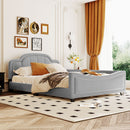 Full Size Upholstered Daybed with Cloud Shaped Headboard, Embedded Elegant Copper Nail Design, Gray