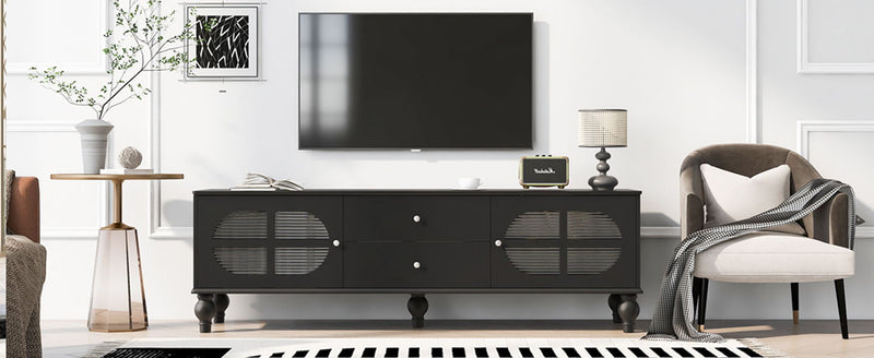 Modern TV Stand For TVs Up To 75" With Fluted Glass Doors