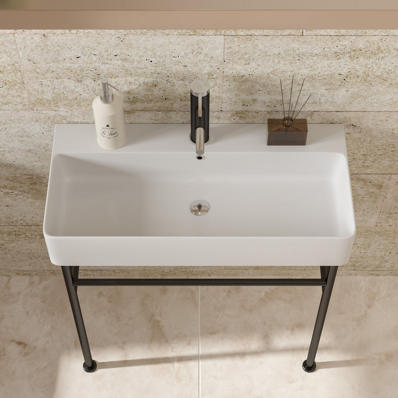 Ceramic Console Bathroom Sink With Overflow