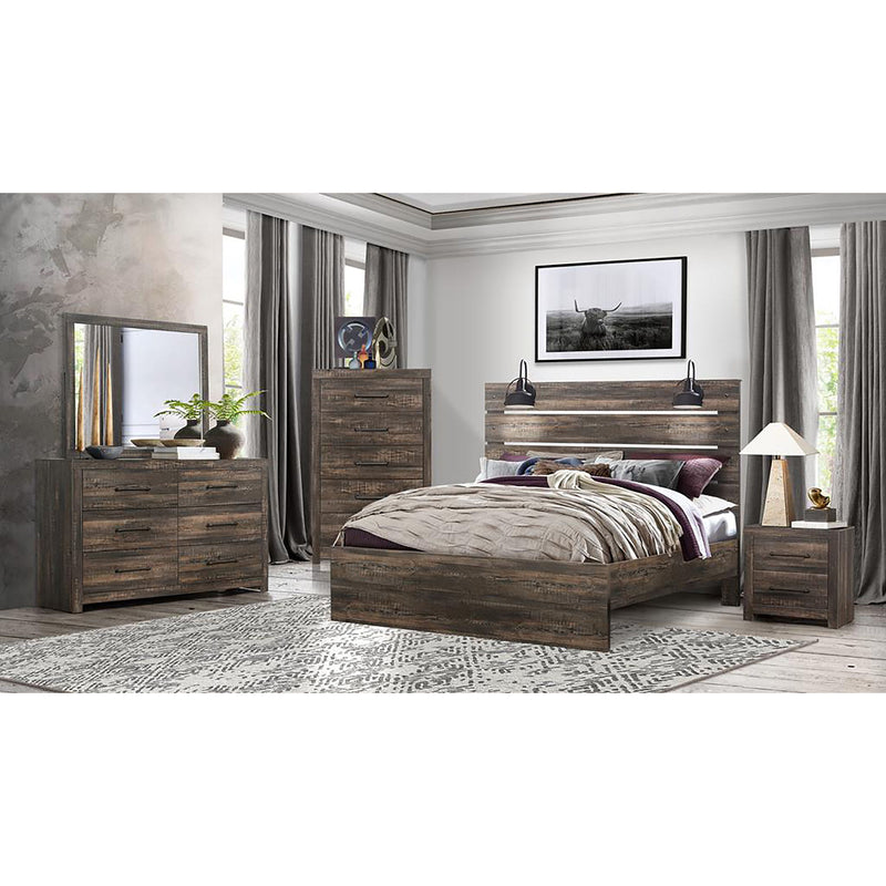 Monica - Queen Bed With Dark And Slat Headboard - Dark Oak