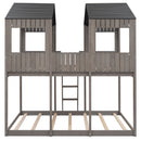Full Over Full WoodBunk Bed with Roof, Window, Guardrail, Ladder(Antique Gray)( old sku: LT000031AAE )