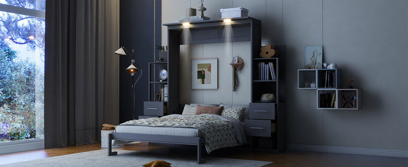 Murphy Wall Bed With Shelves, Drawers And LED Lights