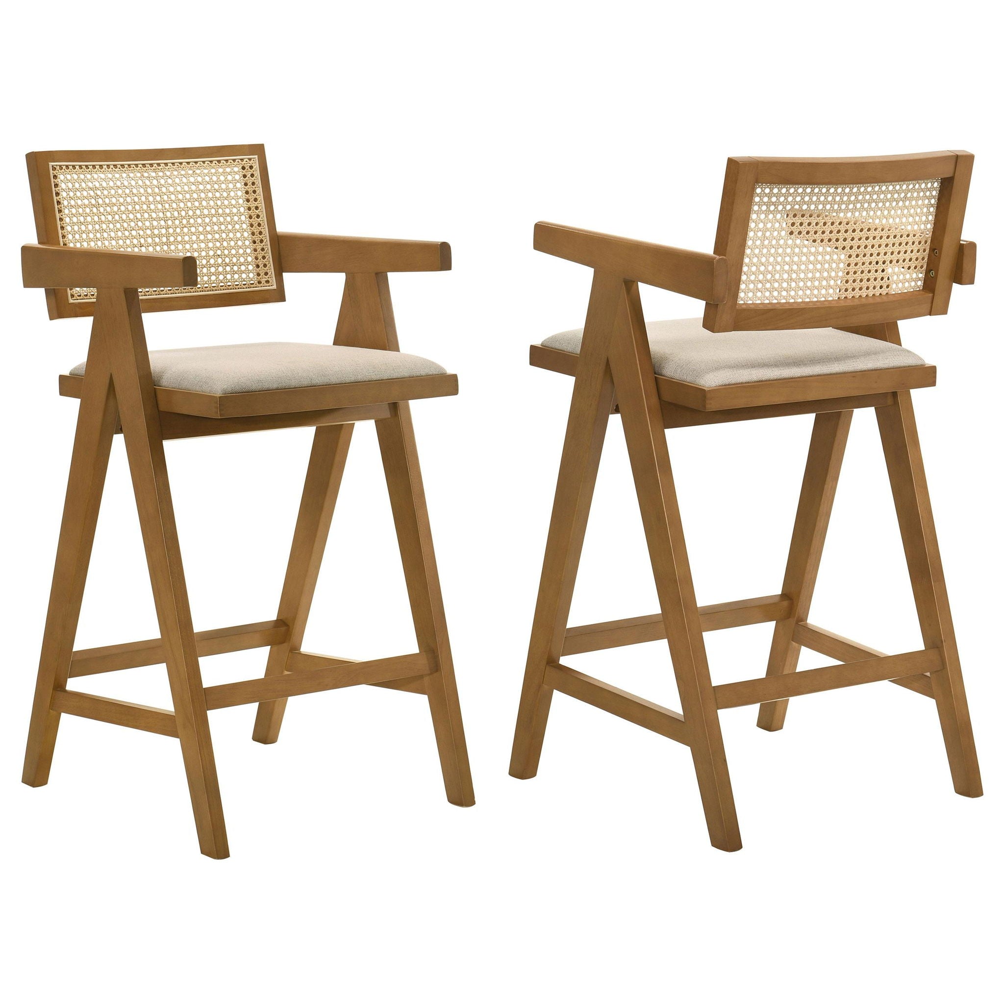 Kane Woven Rattan Wood Bar Chair Light Walnut (Set of 2) - Atlantic Fine Furniture Melbourne FL