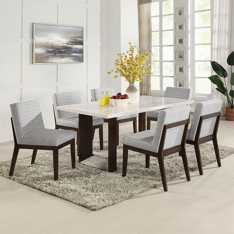 Edwyn - Dining Table With Marble Top - White Natural Marble Top & Brown Finish