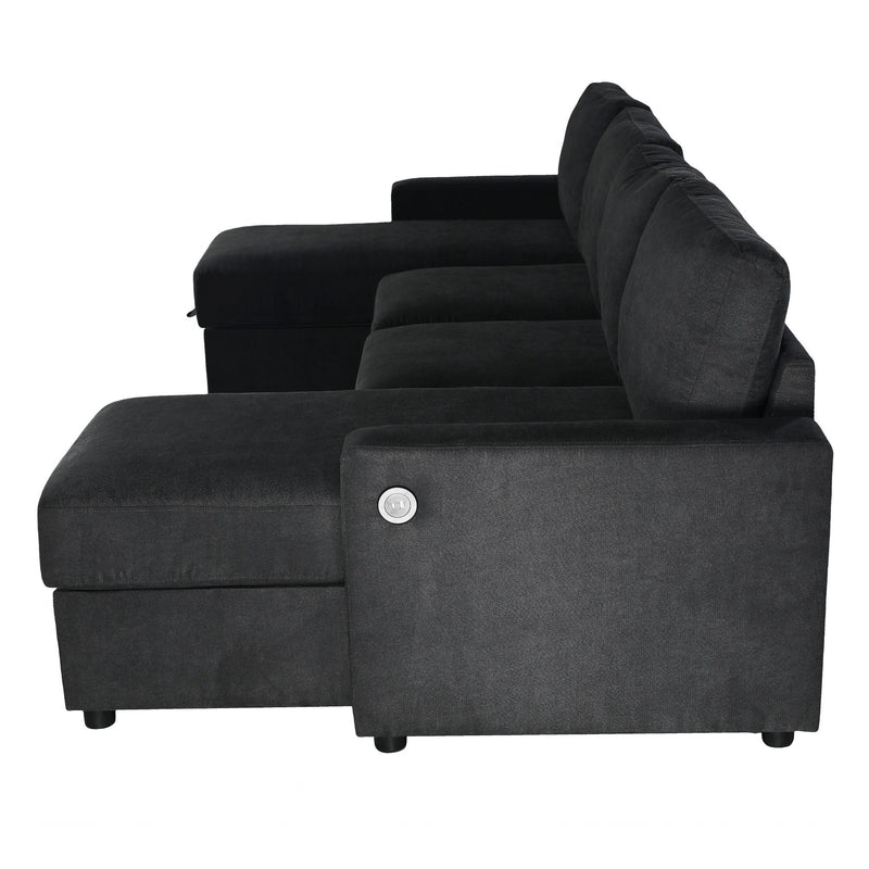 Convertible Sectional Sofa With Storage Chaise Lounges And USB Ports