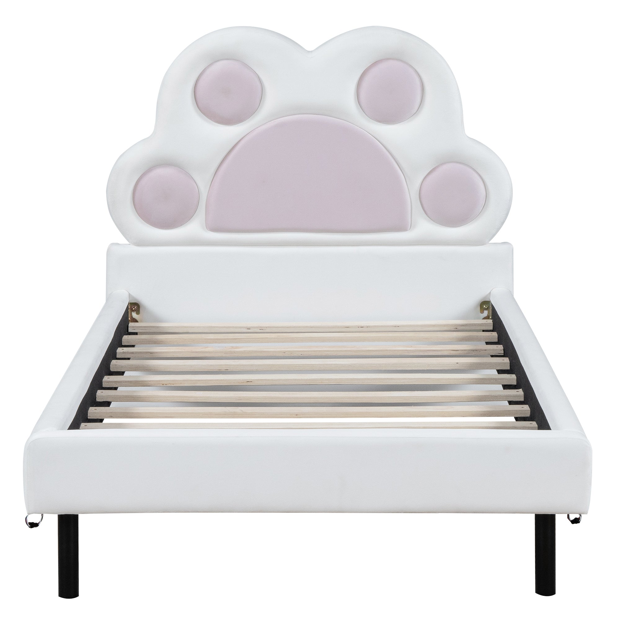 Twin Size Upholstered Platform Bed with Animal Paw Shaped Headboard and LED, Pink - Atlantic Fine Furniture Melbourne FL