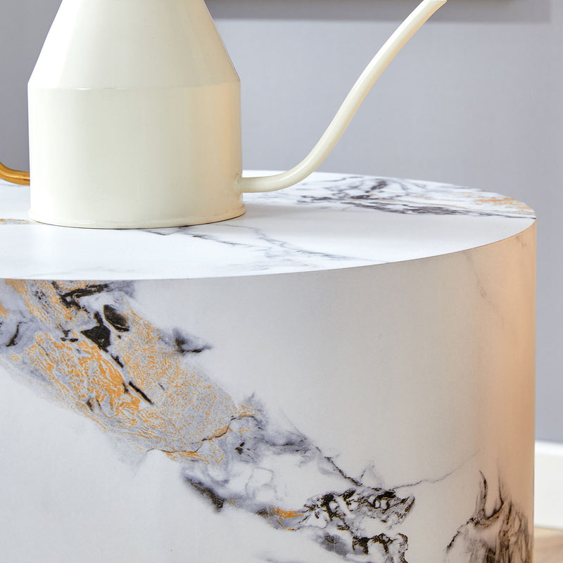 Elegant Cylindrical Table With Patterned Design For Versatile Use - White