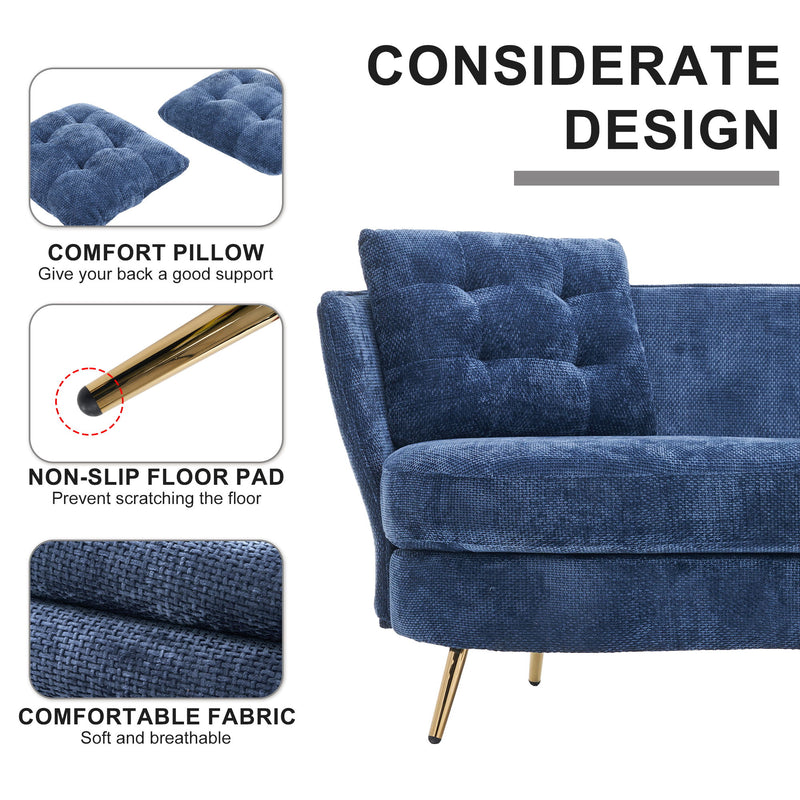 Polyester Fiber Loveseat Sofa Upholstered Couch With Golden Metal Legs Club Two-Seat Sofa For Living Reading Room Bedroom Apartment Small Space Dorm