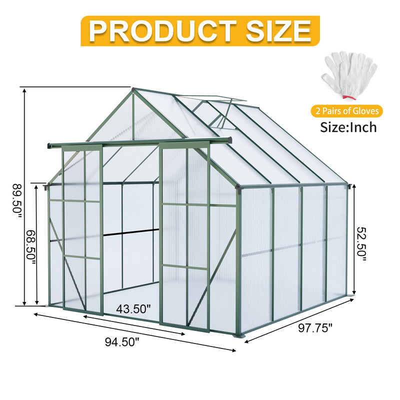 Double Door Polycarbonate Greenhouse Raised Base And Anchor Aluminum Heavy Duty Walk In Greenhouses For Outdoor Backyard In All Season