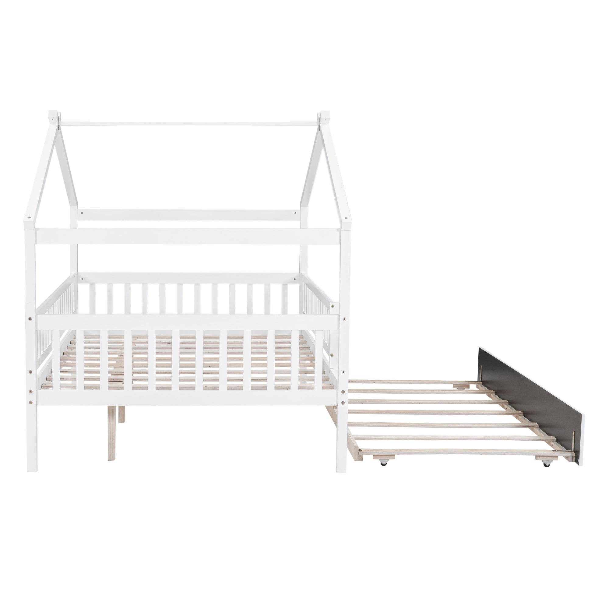 Full Size Wooden House Bed with Twin Size Trundle, White - Atlantic Fine Furniture Melbourne FL
