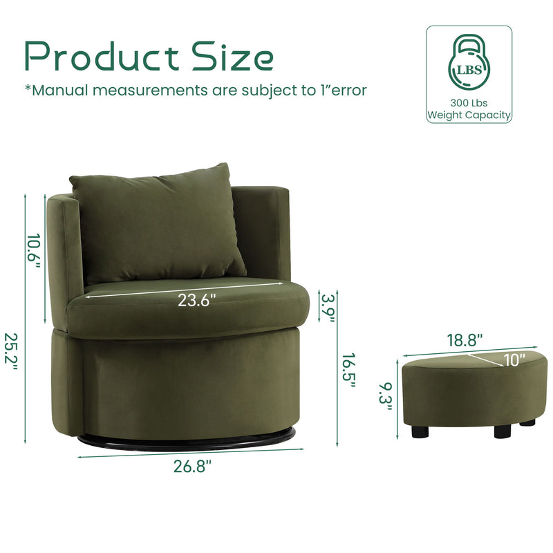 Upholstered Barrel Accent Chair With Ottoman, Living Room Side Chair With Storage, Single Sofa Armchair