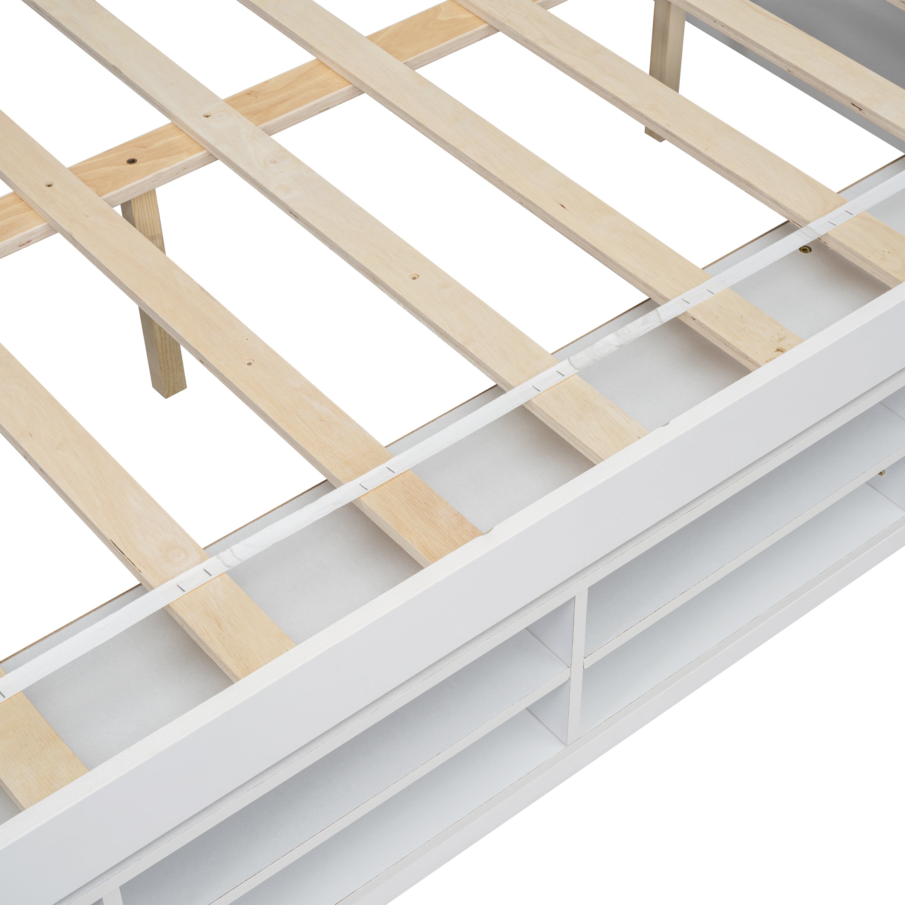 Full House Bed with Roof Frame, Bedside-shelves, Under Bed Storage Unit,White - Atlantic Fine Furniture Melbourne FL