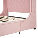 Queen Size Storage Bed Velvet Upholstered Platform Bed with Wingback Headboard and a Big Drawer (Pink)