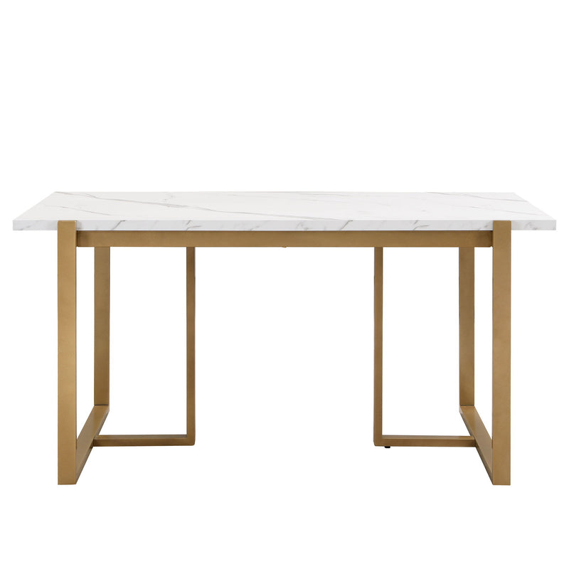 Modern Dining Table Set For 6 Faux Marble Kitchen Table Set With 6 Upholstered Dining Chairs, 7 Piece - White / Golden