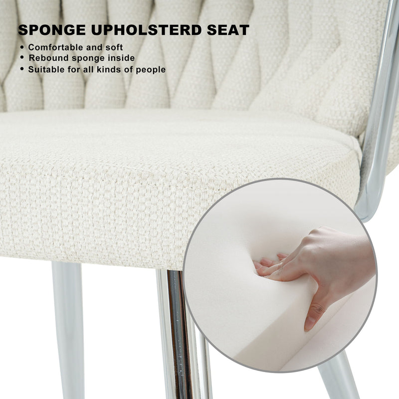 Modern Simple Linen Dining Chair With Plated Metal Legs (Set of 2)