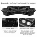 Manual Reclining Sectional Sofa Set, L Shaped Symmetrical Motion Sofa Corner Couch Sets With Storage Boxes, 4 Cup Holders And LED Light Strip For Living Room