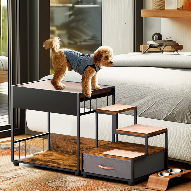 Pet Step Window Perch Bunk Beds Window Perch For Dogs Bedside Lounge Elevated Dog Bed Multi Level Platform With Sponge Non Slip Pad And Storage Black Vintage Atlantic Fine Furniture Inc