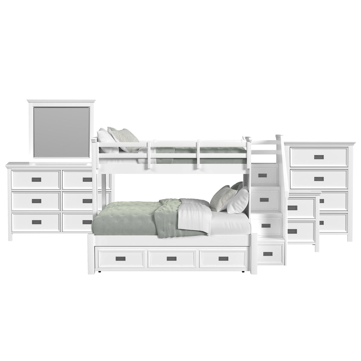 Hampton Kids Bunk With Staircase And Trundle Bedroom Set in Black by Elements International, view 3